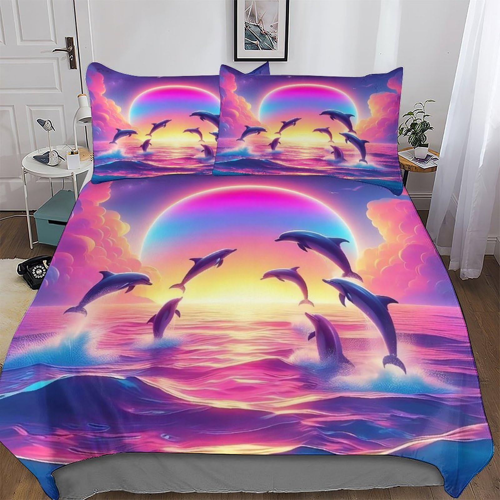 Linge de lit dauphin en microfibre respirante pour un lit double cosy de parent ou d'enfant.