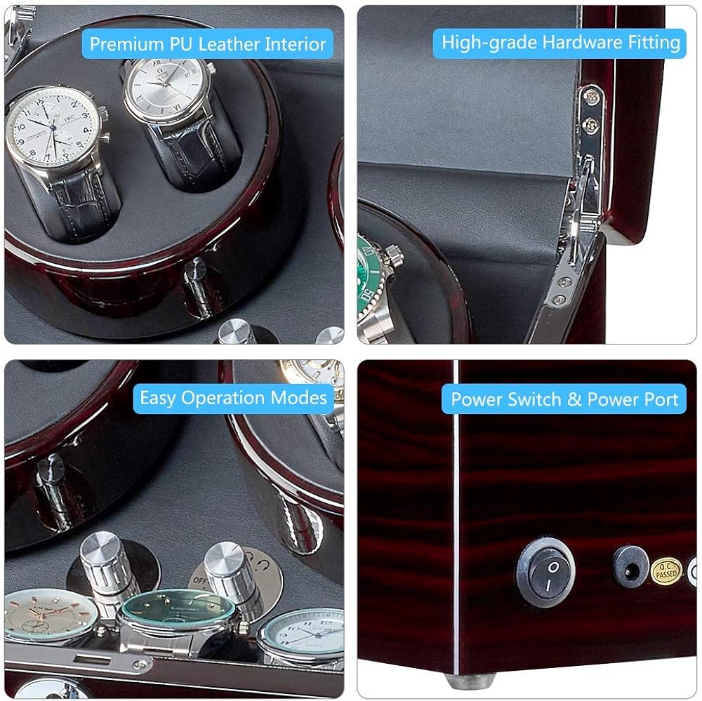 JQUEEN Automatic Wood Watch Winder Display Box 4+9 Storages