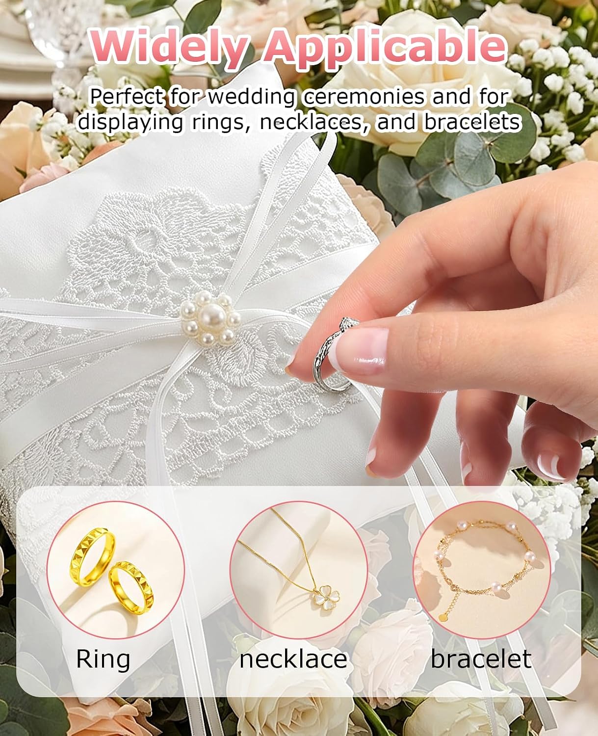2 PCS Wedding Ring Bearer Pillow, Lace Ring Pillows with Bowknot for Ceremony Wedding Party Anniversary