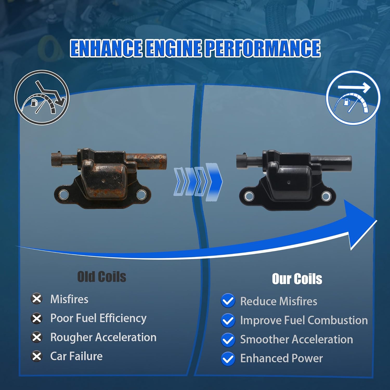 8PCS UF413 Square Ignition Coil Pack Compatible with Chevrolet GMC Cadillac Silverado Tahoe Suburban Sierra Yukon Avalanche Impala Camaro Corvette 5.3L 6.0L 6.2L V8, Replaces D510C 12570616 12611424