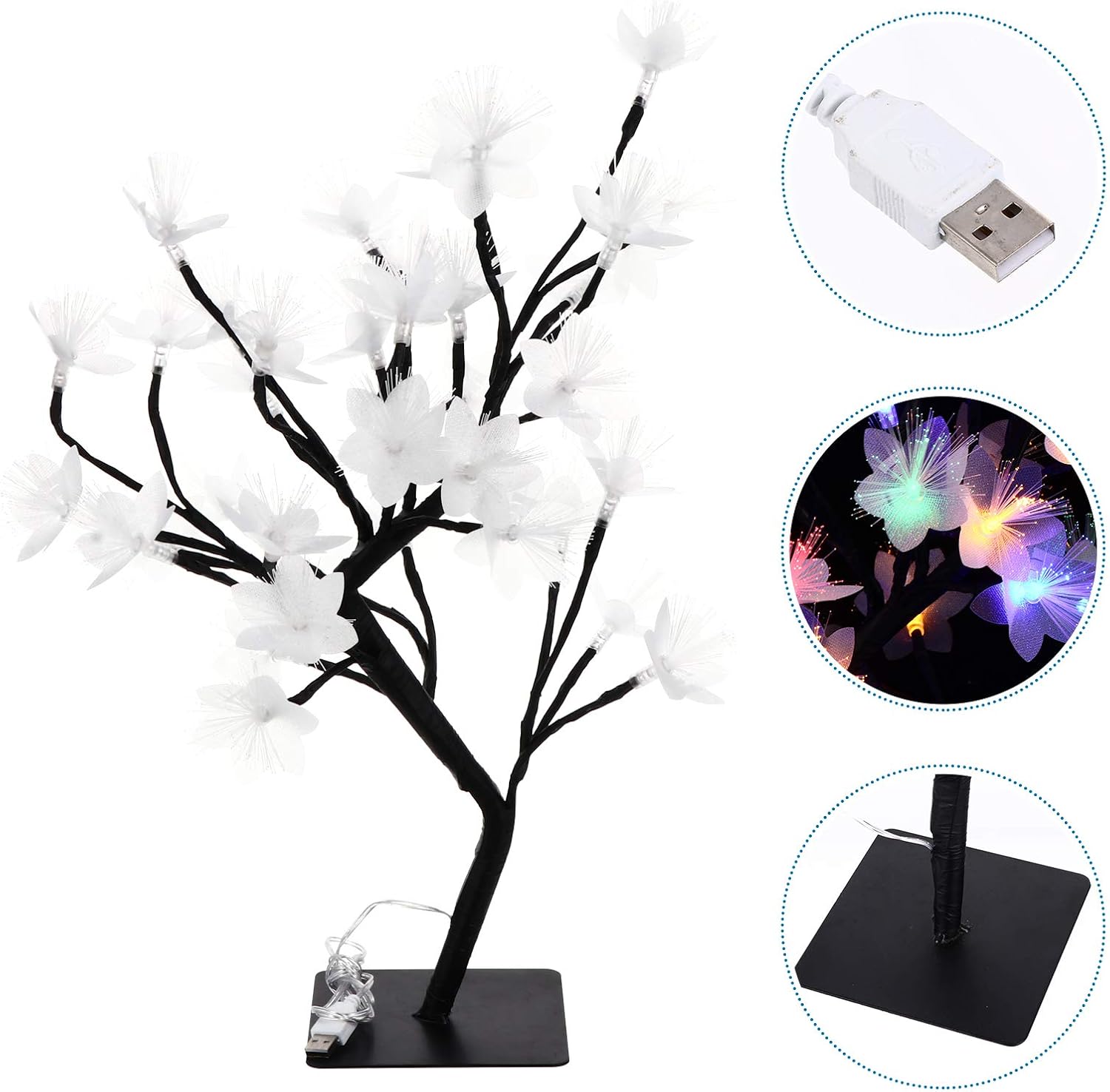 1pc Fiber Optic Flower Tree Light LED Bonsai Tree Desktop Flower Light Cherry Tree Faux Branches LED Decor Tabletop Tree Plastic Artificial Cherry Blossom s