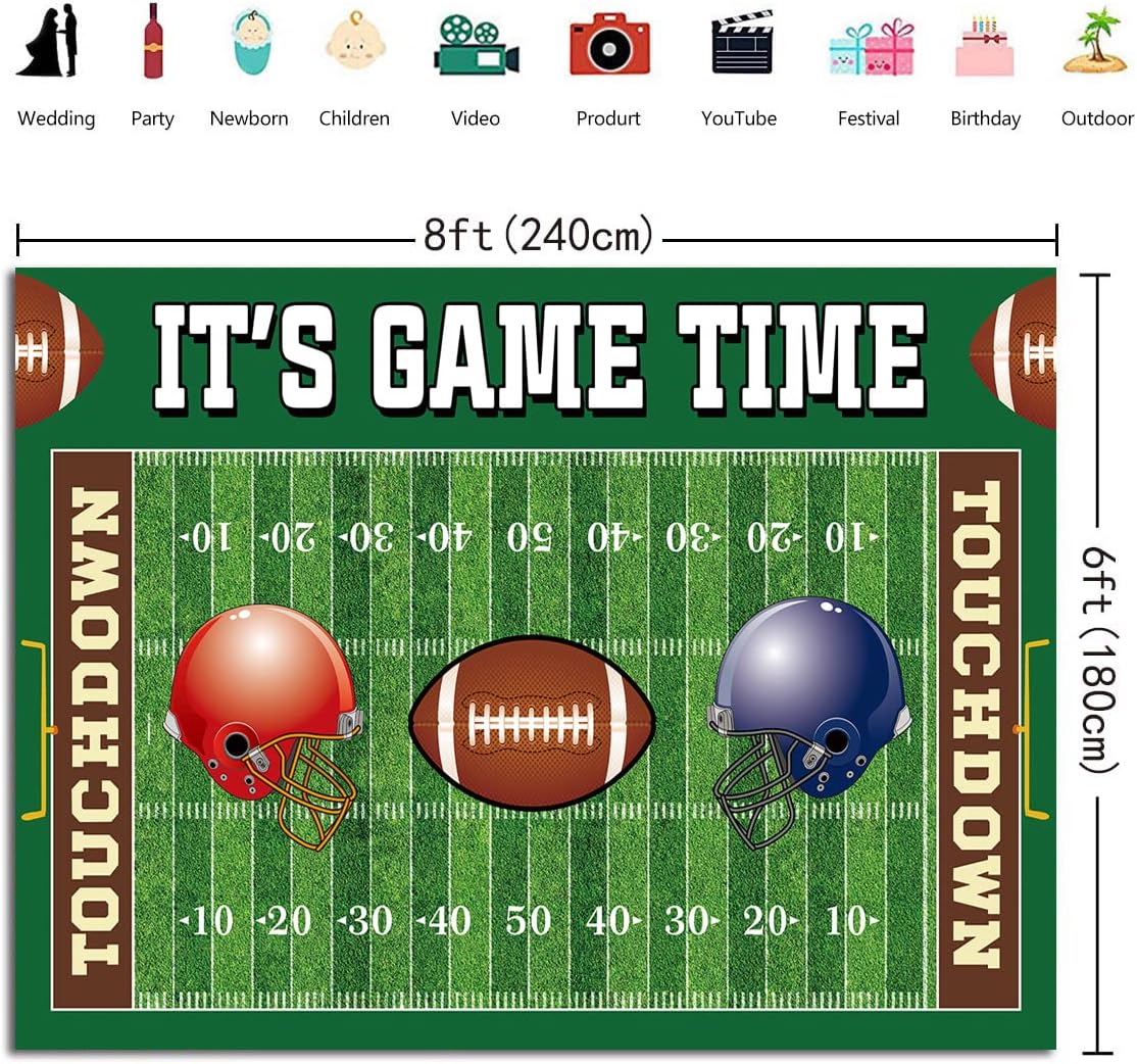 Football Backdrop It's Game Time Party Backdground Football Birthday Banner Touchdown Sport Party Decorations Boy Birthday Party Backdrop 8x6FT