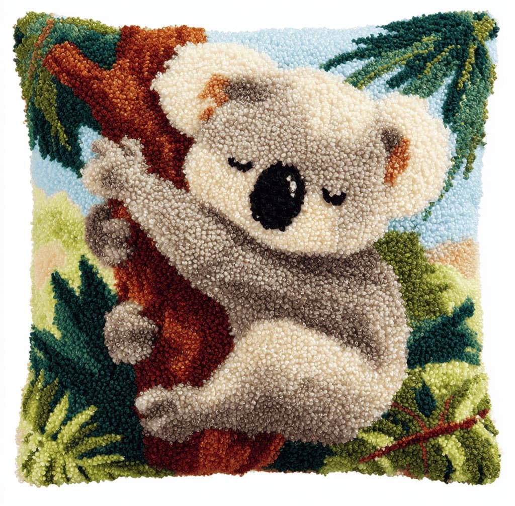 Kitquiver Latch Hook Kits Jungle Koala for Adults,Beginners DIY Latch Hook Cushion Kits and Latch Rug Kits Cross-Stitch Embroidery Cushion Cover for Home Sofa Decoration 17X17 in