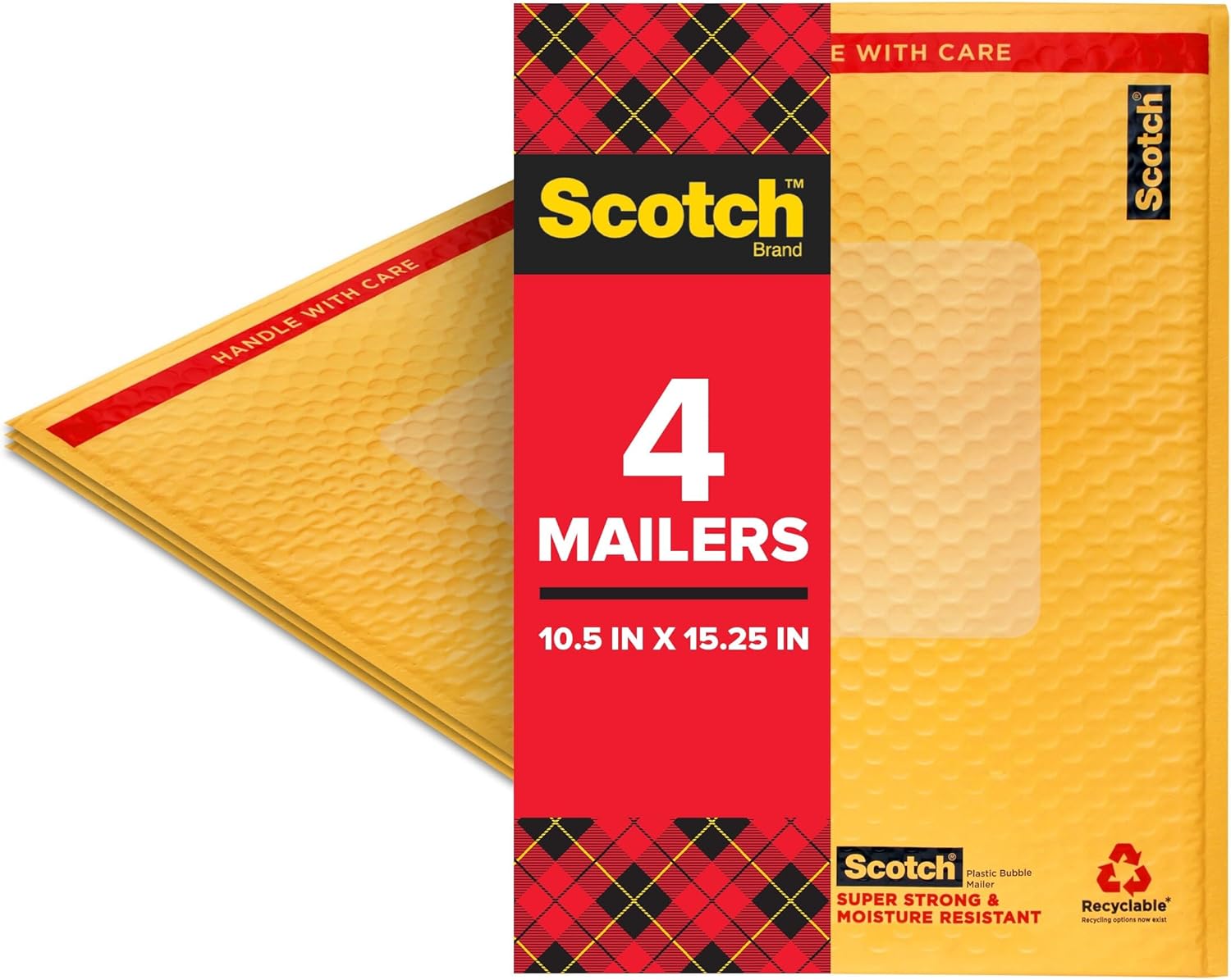 Scotch Plastic Bubble Mailer, 10.5 in x 15.25 in, Size 5, Yellow, 4-Pack Scotch Plastic Bubble Mailer, 10.5 in x 15.25 in, Size 5, Yellow, 4-Pack