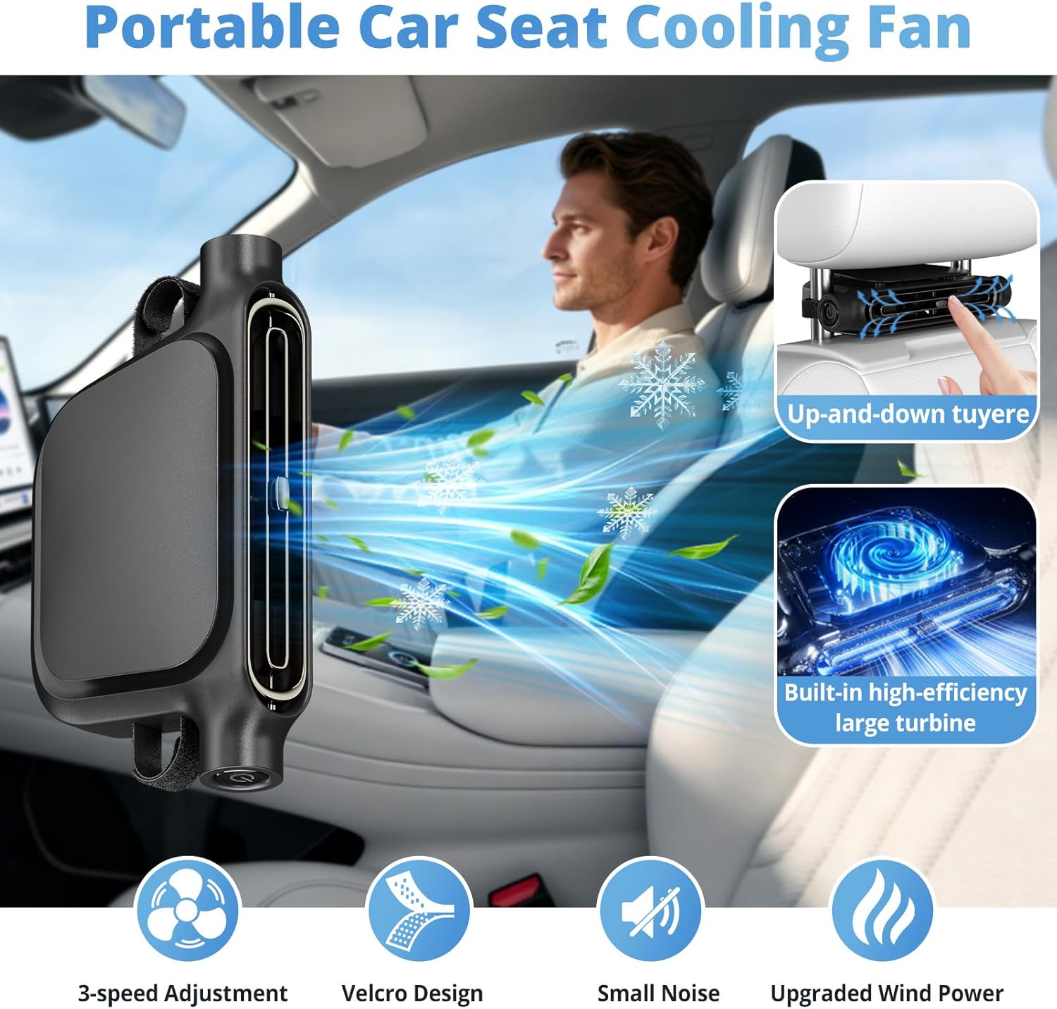USB Car Seat Fan for Backseat - 3 Speeds Quiet Neck Fan Mini Portable Air Conditioners for Car Accessories, Cooling Fans for Baby Kids Rear Facing, Carseat Fan for Jeep SUV Van RV Truck