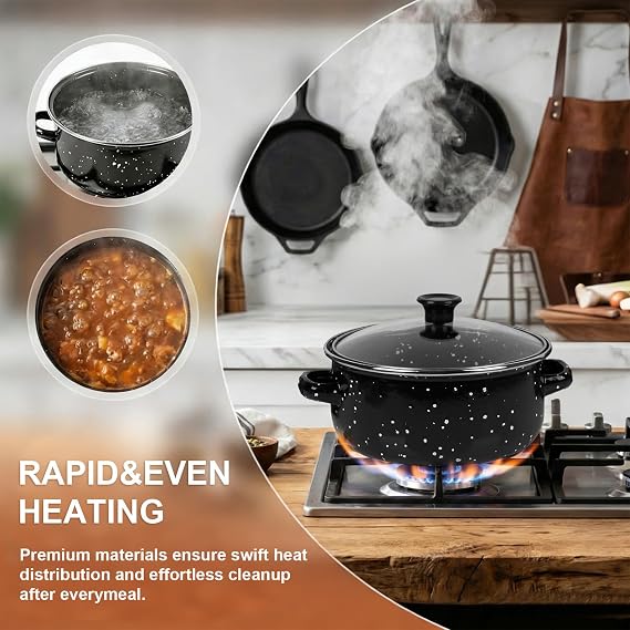 5 Piece Enamel Pot Set with Lids, 16-24 cm, Induction Compatible