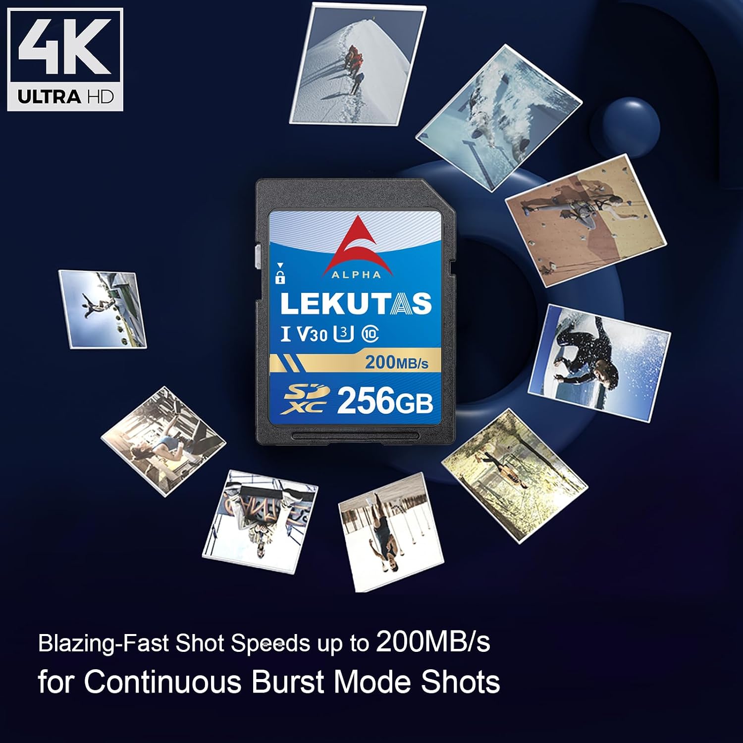 256GB SDXC UHS-I Memory Card - Up to 200MB/s Read Speed, C10, U3, V30, 4K UHD, Full-HD & 4K Video SD Card for Canon Nikon Sony Fujifilm DSLR Cameras or Mirrorless Cameras