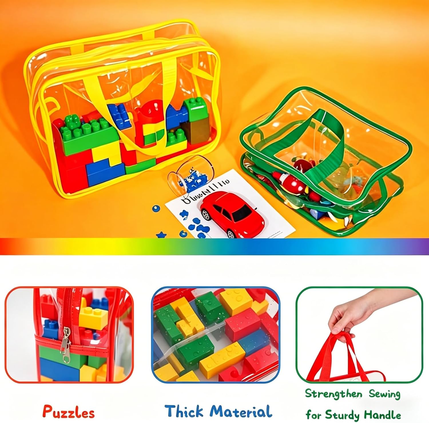 6 Packs Large Storage Bags, Organizer Bags with Double Zipper, Reusable Dust-Proof Waterproof Clear Thick PVC Bags for Books, Small Crafts