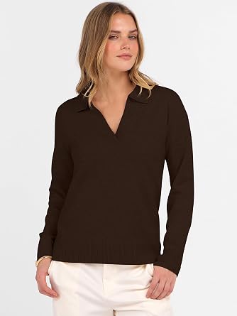 ANRABESS Womens Polo V Neck Long Sleeve Sweaters Lightweight Dressy Casual Business Basic Knit Pullover Top 2026 Fall Outfits