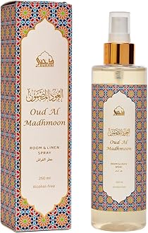 Oud Room & Linen Spray by Dukhni | 250ml Madhmoon Air Freshener, Room Mist, for Bed Linen, Fabrics, Sofa and Prayer Mats | Islamic gifts, Free from Alcohol, Odour eliminator for strong odour