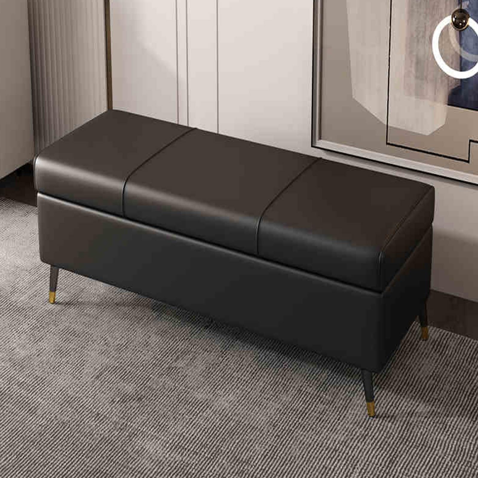 Banc Sto moderne en cuir noir, mobilier de chevet raffiné et sophistiqué pour chambre d'adulte