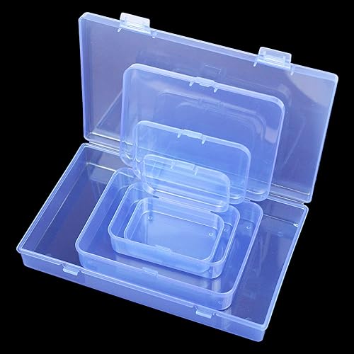 Miniatura 4 de Paquete de cajas de plástico azules rectangulares de tamaño mixto con tapas con bisagras