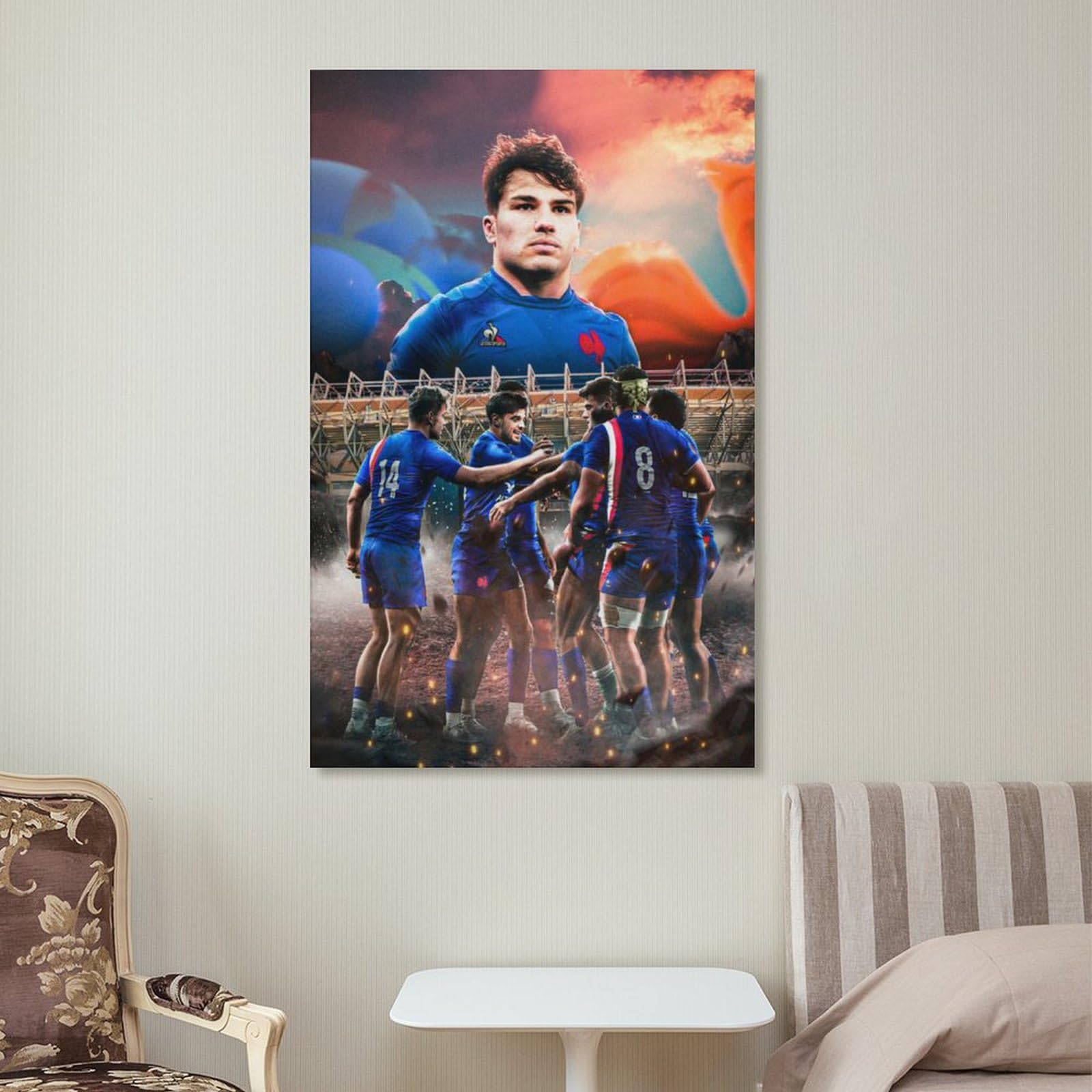 Poster Toile Antoine Dupont Rugby - 50 X 75 Cm, Sans Cadre - Décoration Murale Chambre, Salon, Bureau Fan