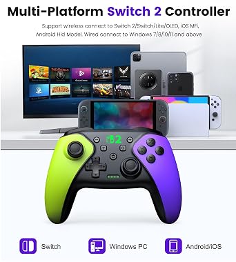 Switch 2 Controller, Macro Function, Back Button, Sleep/Wake Switch, Controller, Wireless, 1000 mAh High Capacity, 6 Axis Gyro Sensor, 3 Levels of TURBO 4 Levels of Vibration, Compatible with Pro