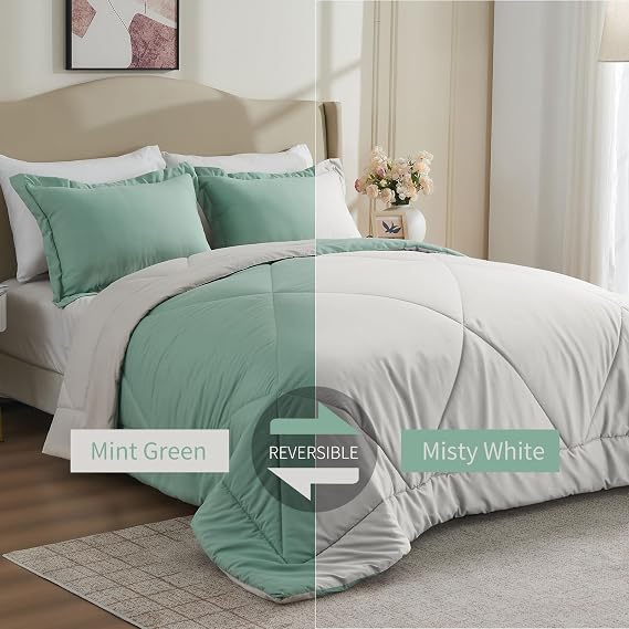 beeweed Coverless Single Summer Duvet 4.5 Tog - 135x200cm, Mint Green/White