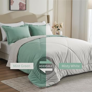 beeweed Coverless Single Summer Duvet 4.5 Tog - 135x200cm, Mint Green/White