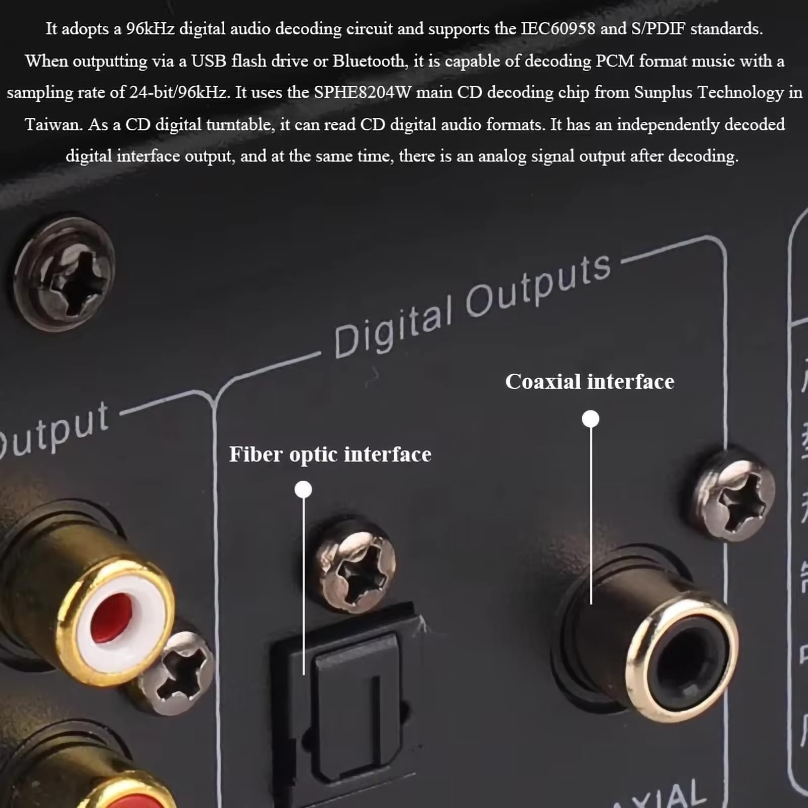 Lettore CD Hi-Fi lossless | Uscita ottica/coassiale, DAC 24 bit/96 kHz, chip ATS2853, supporta CD/MP3/WMA/USB, include telecomando, uscita audio digitale,Natural