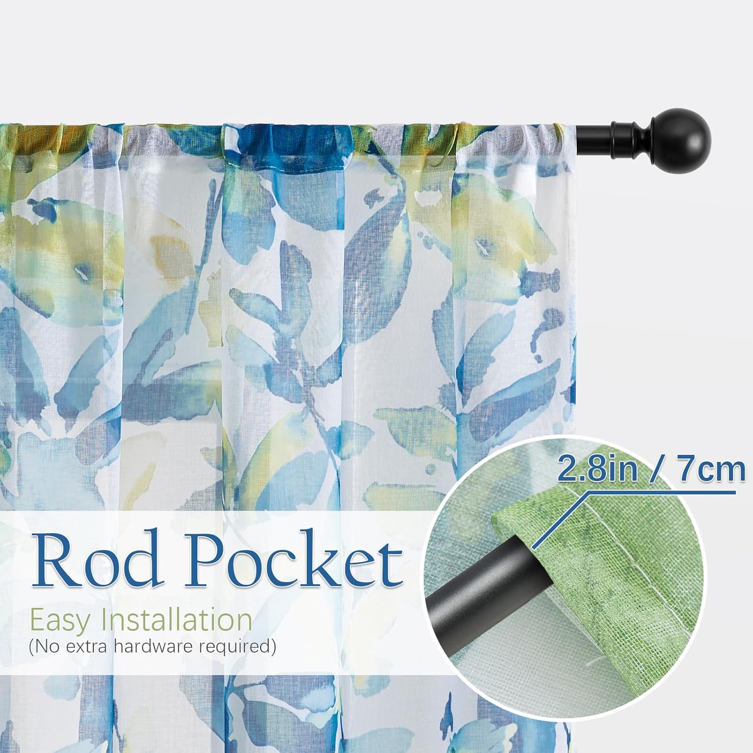 Farmhouse Sheer Curtains 84 Inches Long for Living Room,Boho Style Leaf Print Window Treatment Light Filtering Rod Pocket Curtain Drapes for Bedroom 2 Panels Set,50" W x 84" L,Blue Yellow