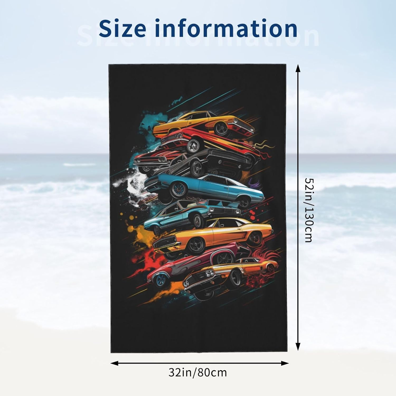 Vintage Muscle Cars Beach Towel 31inx51in, Car Sand-Free Microfiber Bath Towel Ultra Soft Quick Dry Pool Towel Absorbent Towel Lightweight Towel for Swimming Bathroom Decor