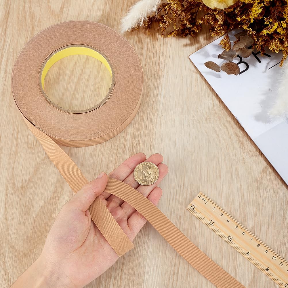 MAYJOYDIY Self-Adhesive Grosgrain Ribbon Non-Slip Fabric Tape 25 Yards 0.7inch Cloth Tape Polyester Solid Grosgrain Ribbon Roll for DIY Hair Accessories Sewing Gift Package Wrapping Crafts, Tan image 3