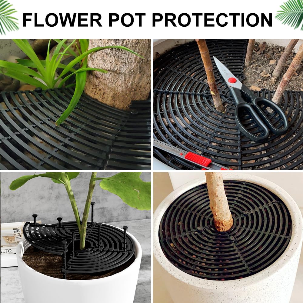 2 Pcs Grille Protection Plante Noir - Protège Pot de Fleur Chat, Cache Pot, Protections de Sol, Pour Animaux - Plastique 30 cm