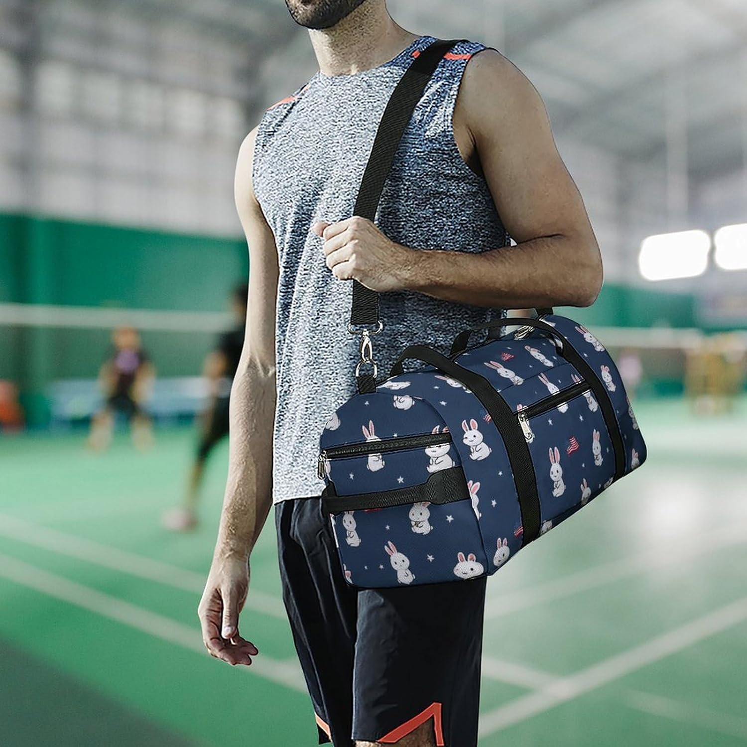 Bunny U.S. Flag Printed Gym Bag Lightweight Duffel Bags Luggage Handbags for Travel Sports