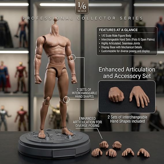1/6 Scale Action Figure, Blank Doll Body with 2 Pairs of Interchangeable Hands & Multi-Jointed Articulation for Custom Action Figures and Model Display, Décorations d'été