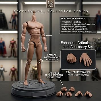 1/6 Scale Action Figure, Blank Doll Body with 2 Pairs of Interchangeable Hands & Multi-Jointed Articulation for Custom Action Figures and Model Display, Décorations d'été