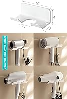 Vista 2 de Soporte universal para secador de pelo, colgador de pared para secador de pelo, gancho para secador de pelo con organizador de enchufe y cables