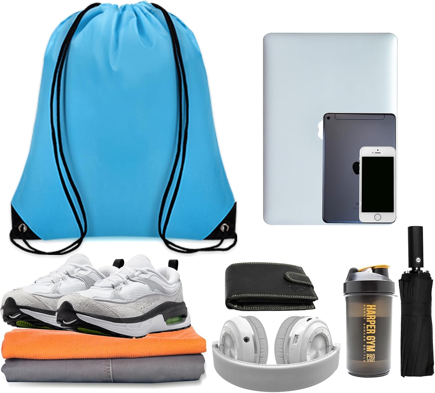 10Pcs Drawstring Backpack Bulk Cinch Bag, Drawstring Bags Polyester for Gym Sports Beach Party Trip (Sky Blue) - Image 3