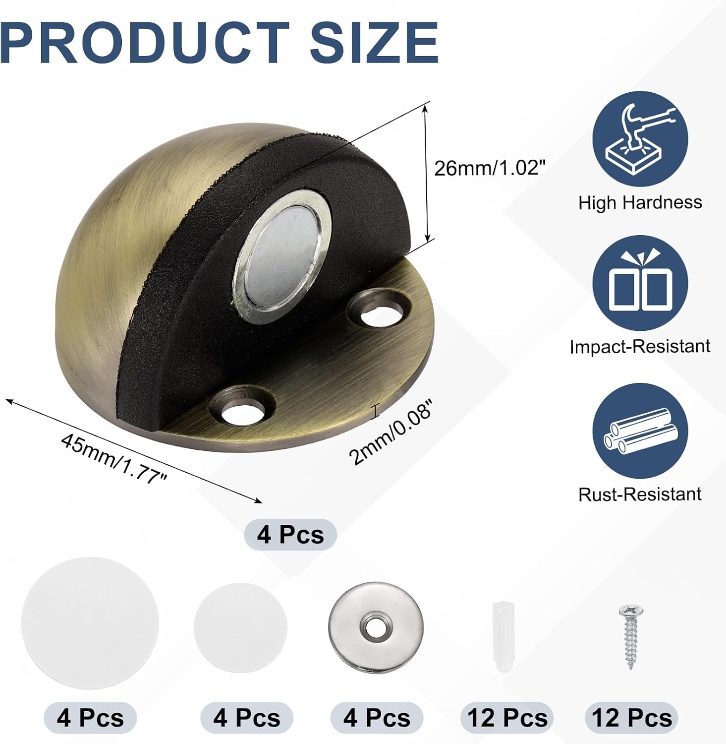 uxcell 4Pcs Magnetic Door Stopper 1" Adhesive Wall Protector Bronze image 2