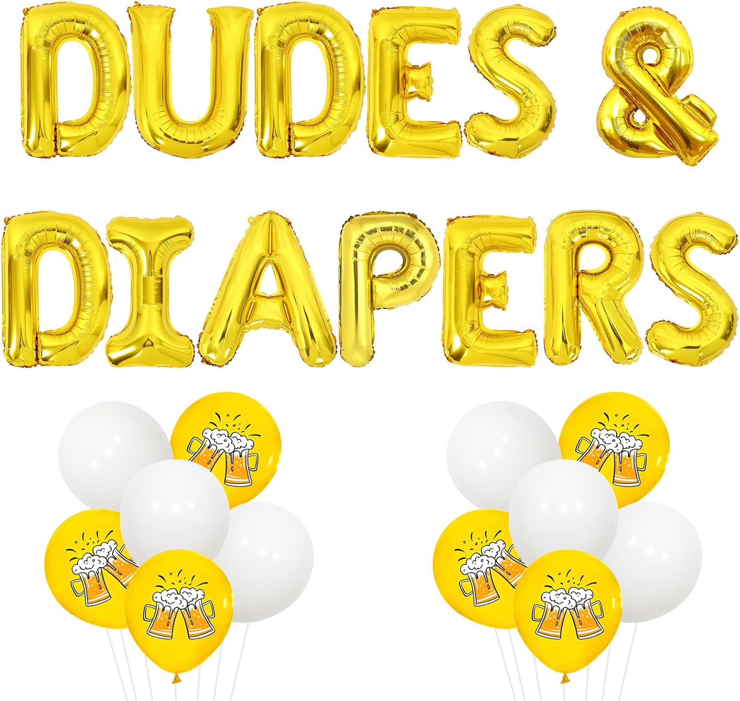 Beer and Diaper Baby Shower Decorations Dudes and Diapers Balloon Banner Decor Gold Beer Print Balloons Funny Brew&Diaper Party Supplies for Smile Happy Dude Newborn Party