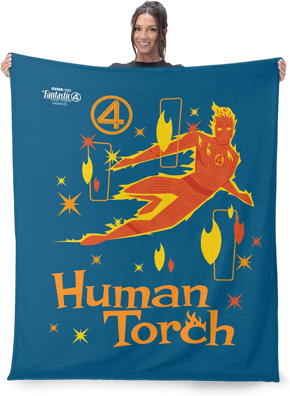 Marvel Fantastic Four First Steps Human Torch Silk Touch Sherpa Throw Blanket – Ultra-Soft Fleece with Cozy Sherpa Backing, Official Superhero Bedding or Couch Throw, 50 x 60 Inches