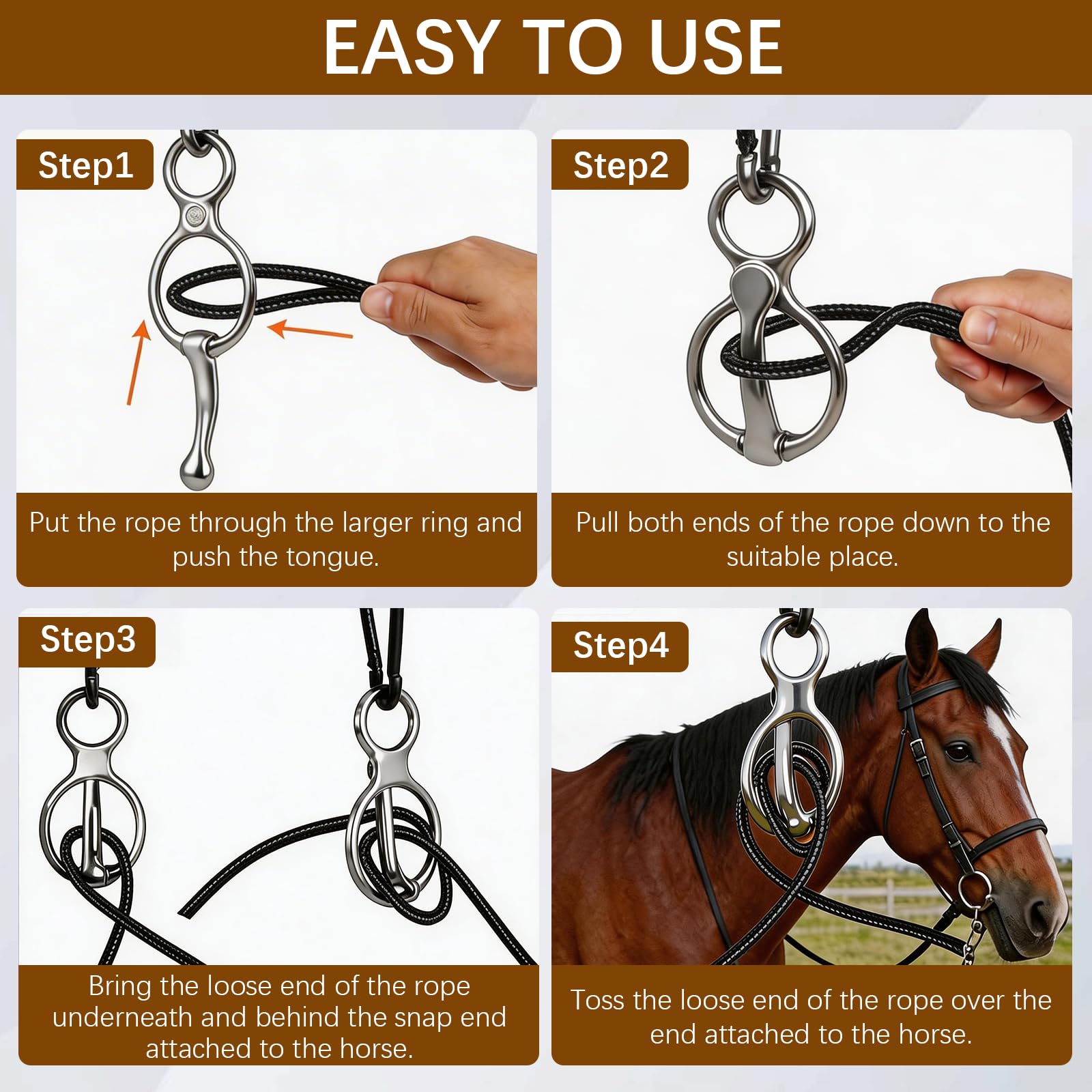 Lot de 4 Anneau d'attache pour Cheval, Anneau de Cravate pour Chevaux en Acier Inoxydable Accessoires d'attache de Sécurité, Anneaux Magnétique pour Attacher et Rétracter Rapide