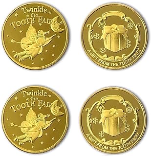 SPRMUD 4 PCS Tooth Fairy Coins Tooth Fairy Golden Coin Experience for Lost Tooth Kids