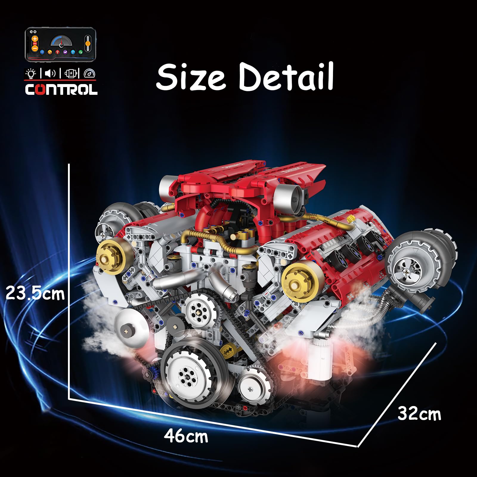 Technik V8 Motor Bauspielzeug Erwachsene, Auto Engine Modellbausatz mit Motor/Licht/Rauch, DIY-Hobbyprojekt MOC STEM Spielzeug, Geschenke für Kinder und Jugendliche 14+ (3201 Teile)