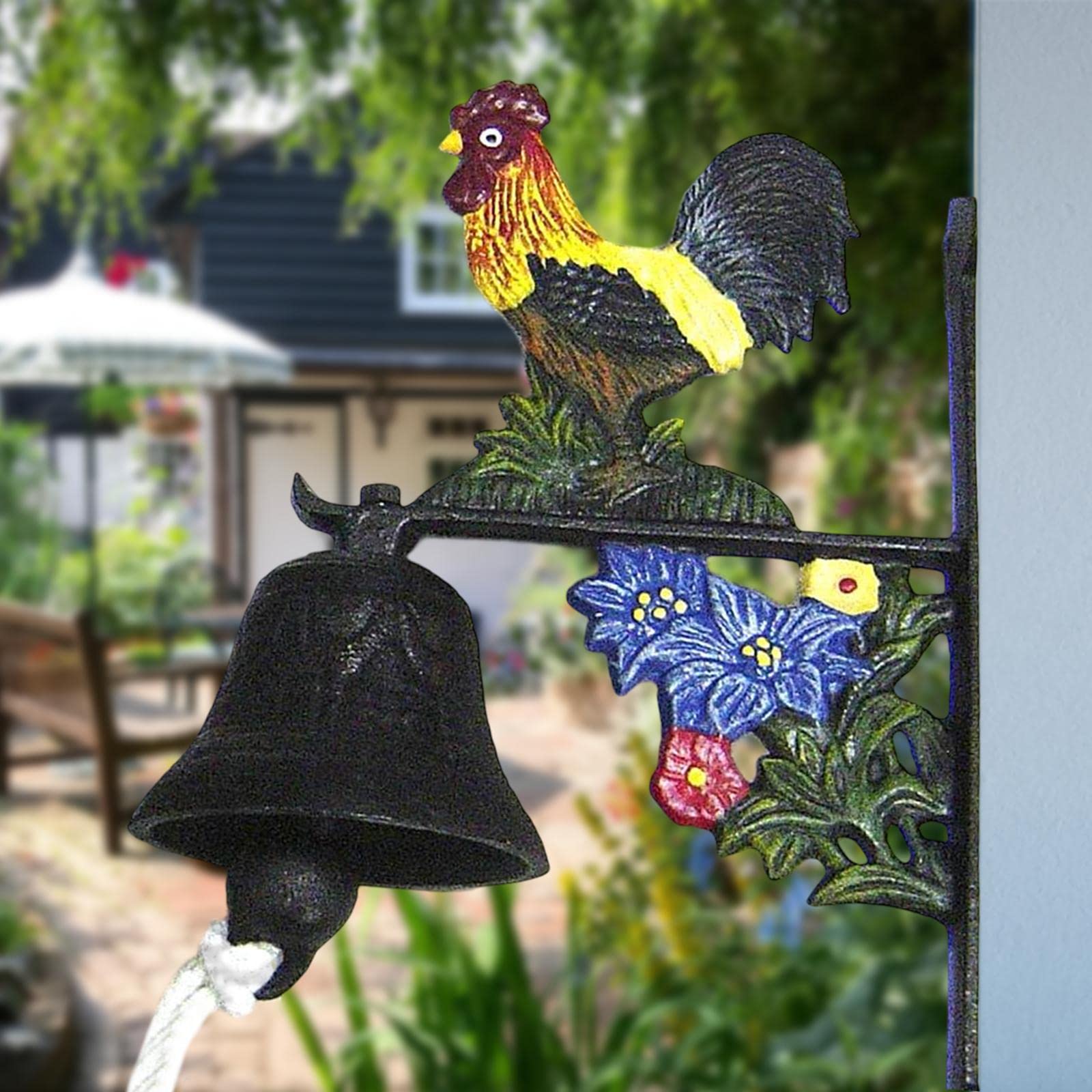 LOVIVER Campana de Pared de Hierro Fundido rústico, Campana de Puerta de Gallo Que sacude manualmente Decorativa Colgante para la decoración de la