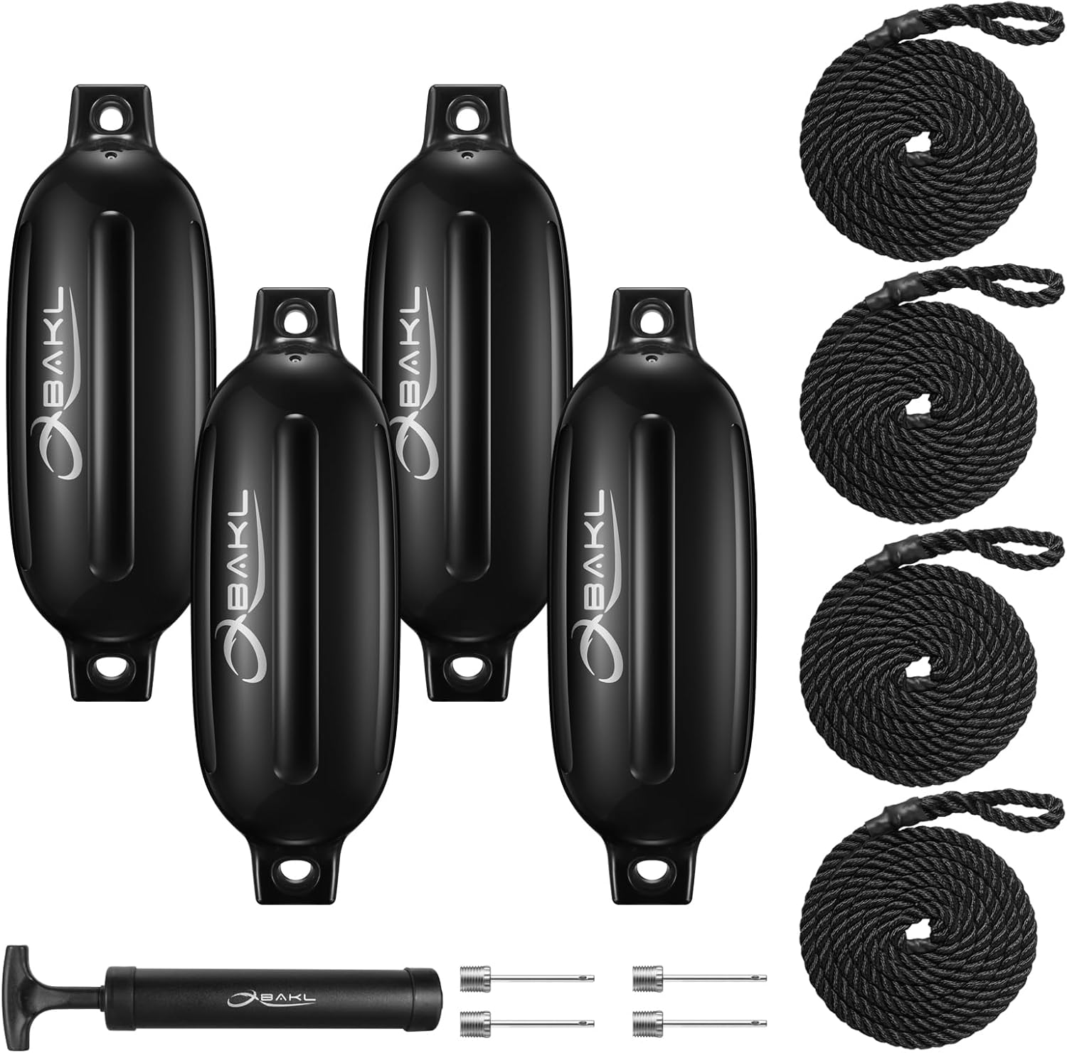 OBAKL Boat Fenders 4 Pack 4.5 x 16 Inches Ribbed Twin Eyes Boat Fenders Bumpers for Docking