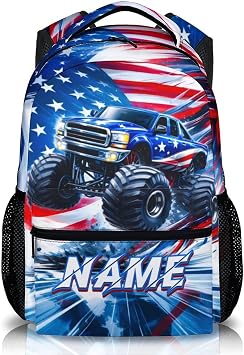 Kids Backpack Personalized Truck School Backpacks for Boys, Bookbag for Kindergarten Primary Elementary Middle