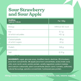 Candy Kittens Vegan Sweets Sour SHOX Strawberry & Apple – Plant-Based Vegan Treats with Fruity Flavours, Made with Real Fruit Juice – Ideal Snacks for Sweet Hampers & Pick and Mix – 140g, Pack of 10