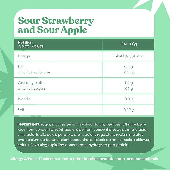 Candy Kittens Vegan Sweets Sour SHOX Strawberry & Apple – Plant-Based Vegan Treats with Fruity Flavours, Made with Real Fruit Juice – Ideal Snacks for Sweet Hampers & Pick and Mix – 140g, Pack of 10