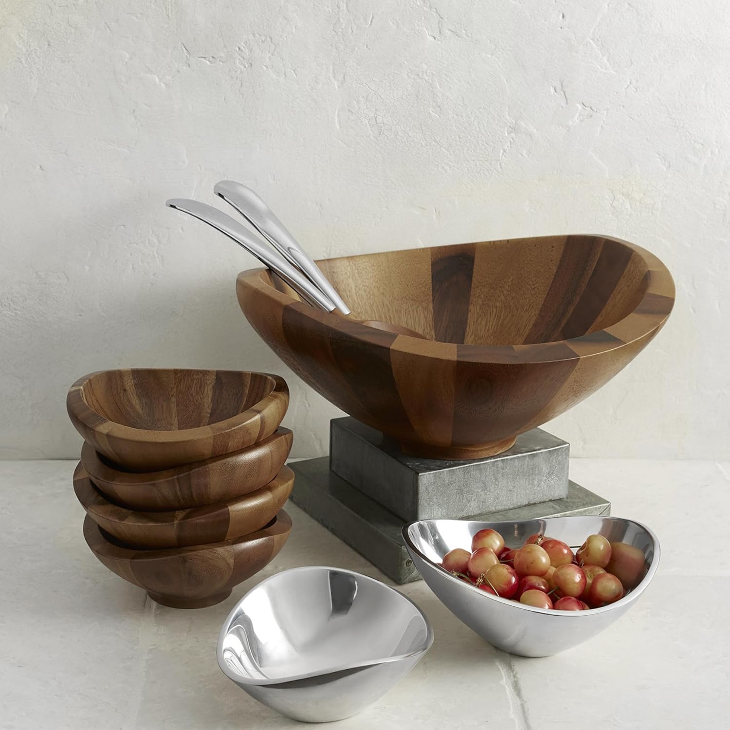 nambe Butterfly Individual Salad Bowls | Set of 4 | Serve Condiments, Dip, Sauce, Nuts, Olive, Salsa | Vegetable Prep Bowls | Made of Acacia Wood | Designed by Sean O’Hara (38-Oz)