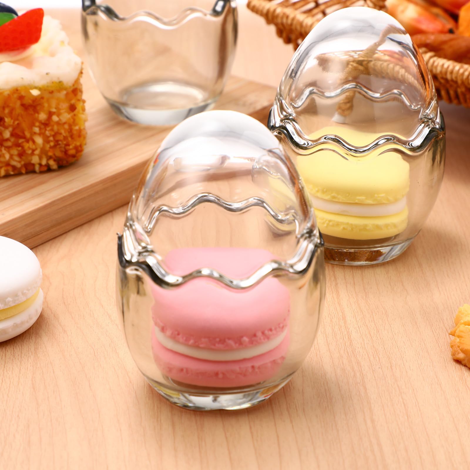 NUOBESTY Set 4 Pirottini di Vetro per Budino 100ml Coperchio, Bicchieri per Gelatina e Yogurt Resistenti a Alte Temperature, per Feste, Compleanni e Banchetti