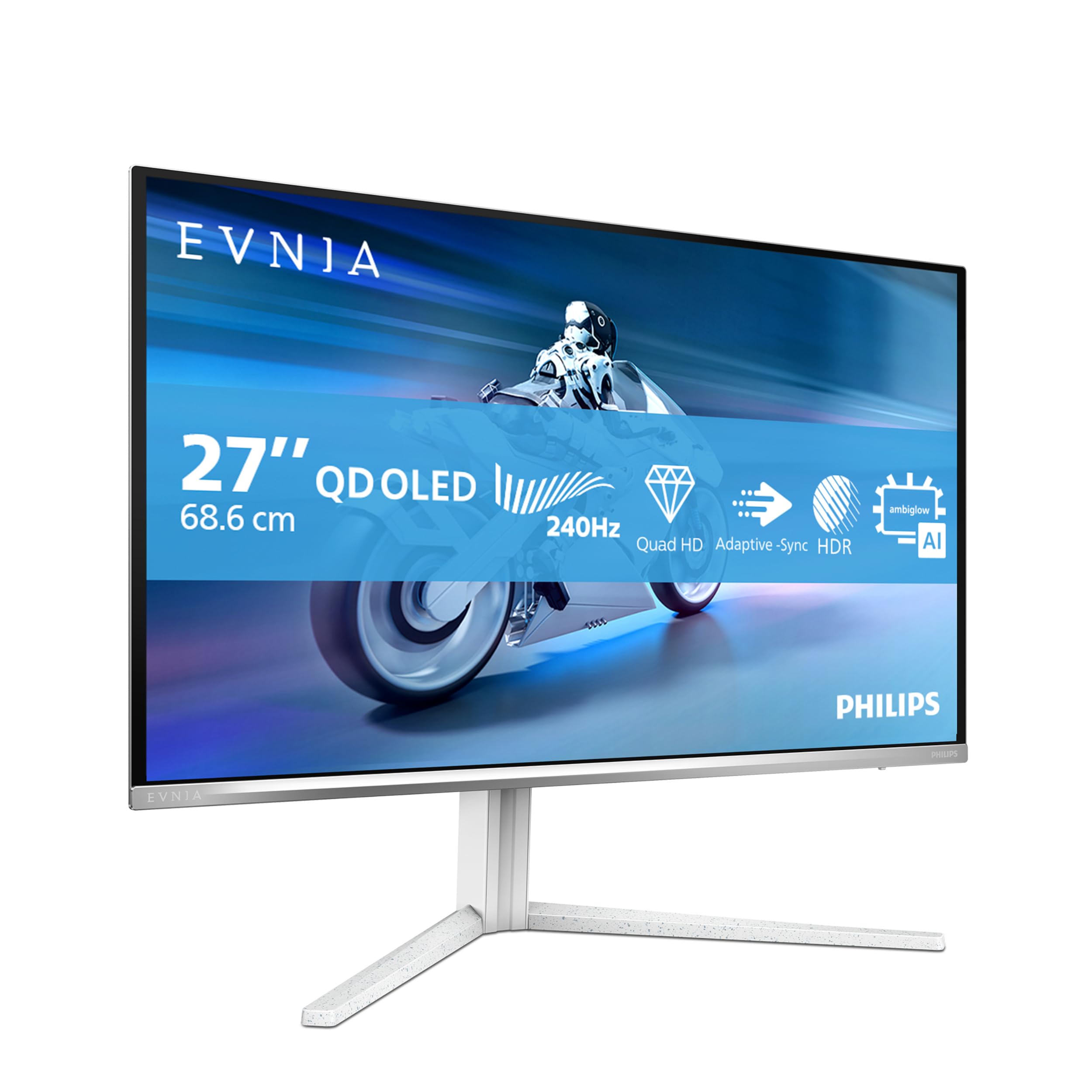 Philips 27M2N6501L 26,5 cala WQHD Monitor, 240 Hz, Panel QD-OLED, 0,03 ms GtG, Adaptive Sync, HDR10, G-Sync Comp., regulacja wysokości (2560 x 1440, HDMI 2 x 2.1, DP 1 x 1.4, koncentrator USB) Biały