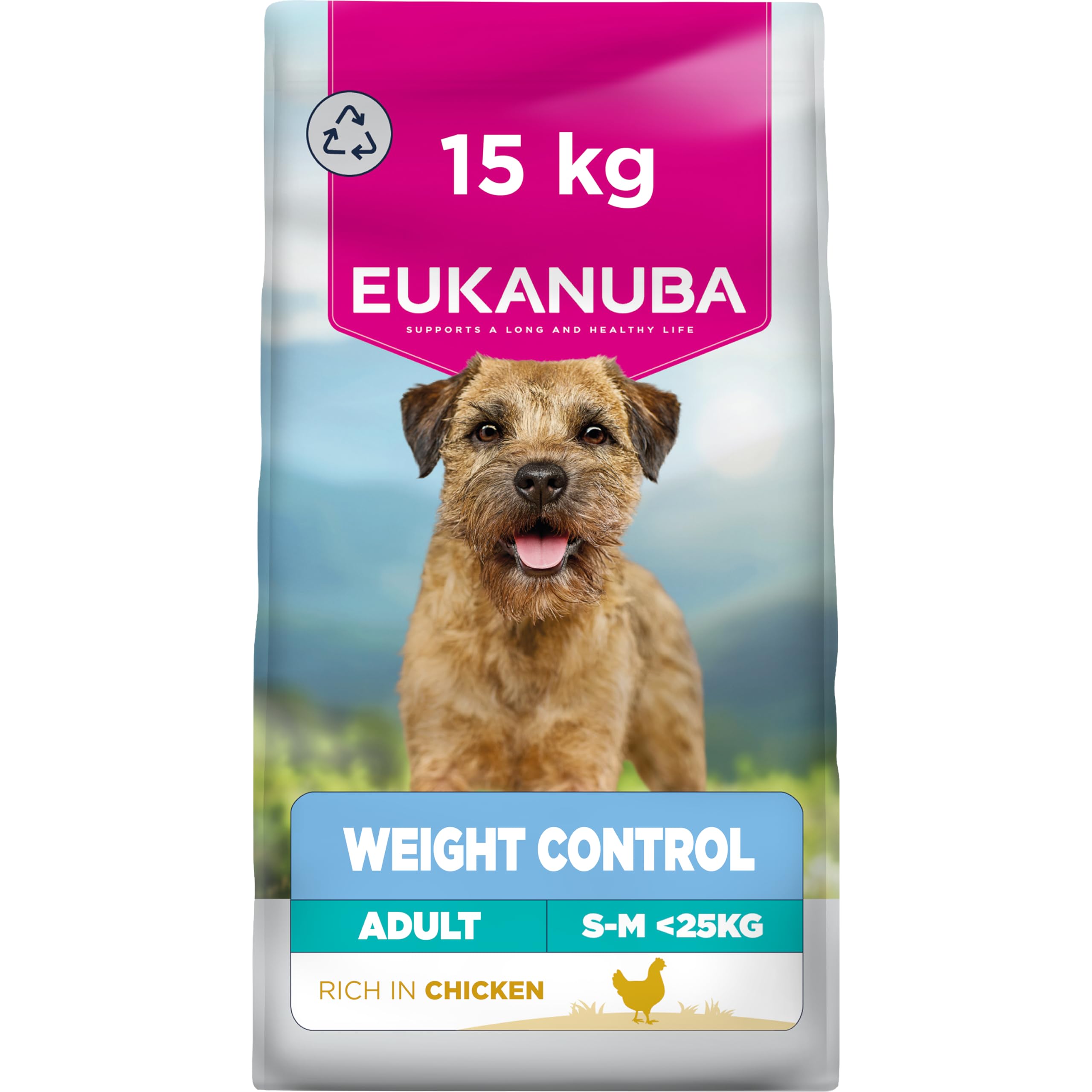 Eukanuba Weight Control - Low Fat Dog Food with Chicken - Complete Dry Dog Food for Small & Medium Breed Adult Dogs, 15kg
