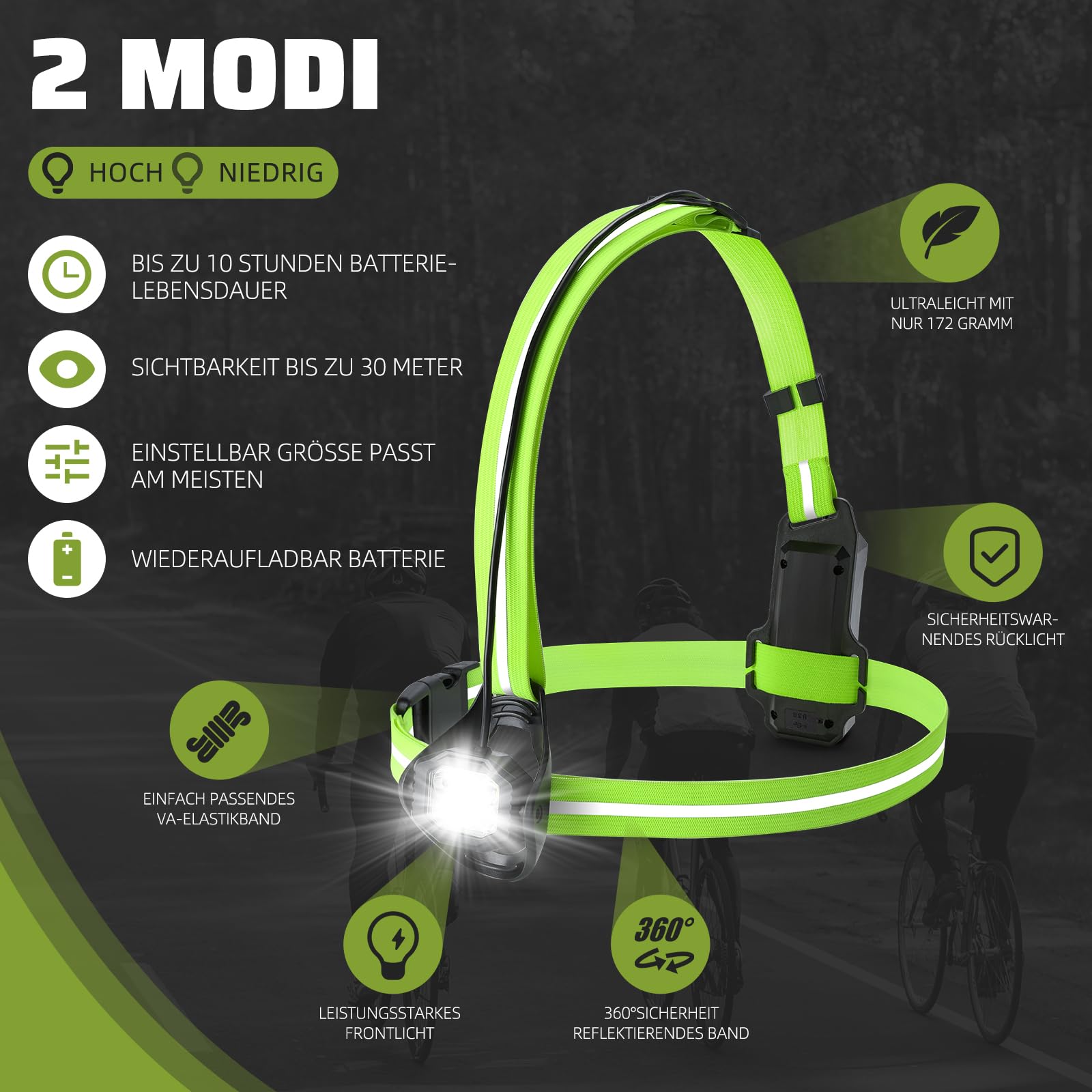 HONGYEA 800 lumen, lampada da corsa per jogging, 2600 mAh, lampada toracica per jogging, jogging con