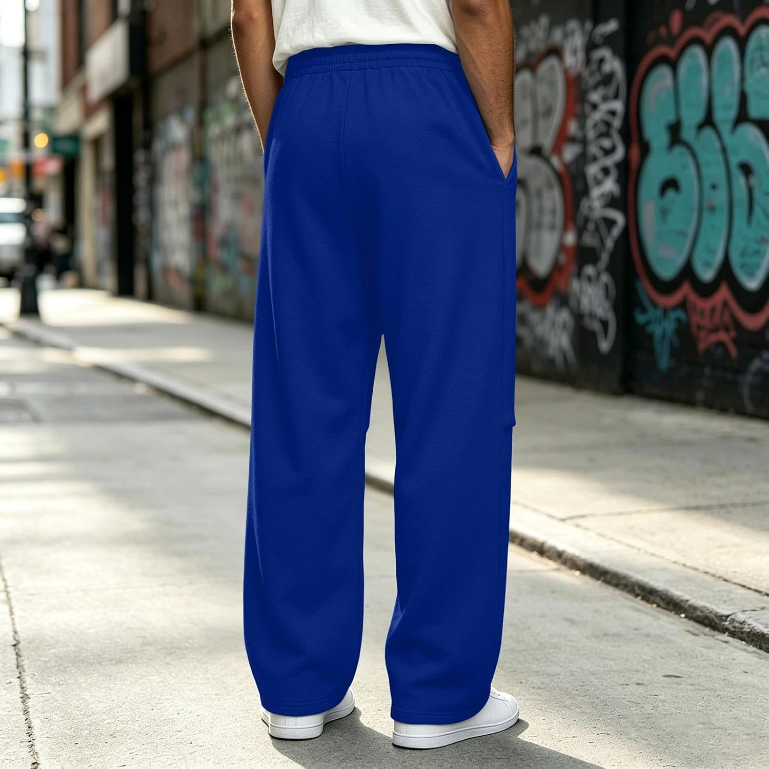 Men's Wide Leg Sweatpants Drawstring Pants with Pockets