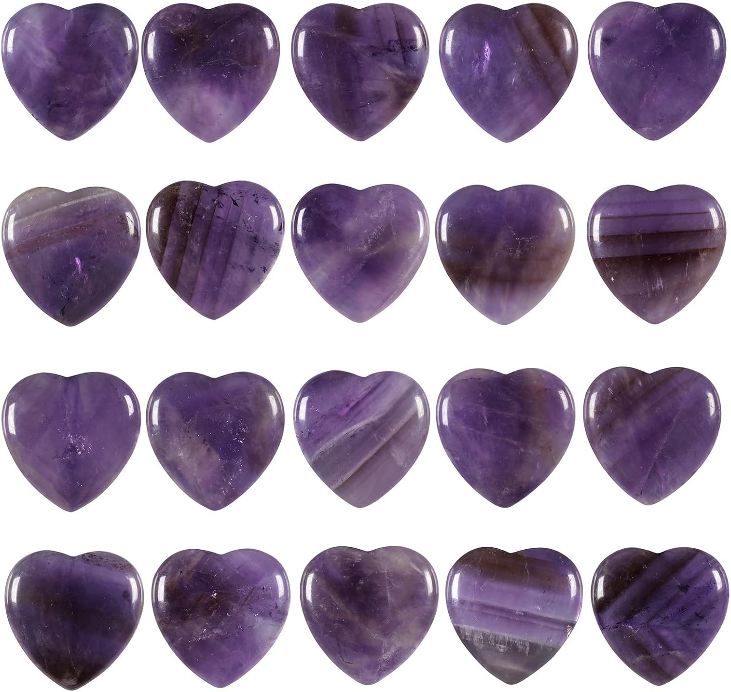 TUMBEELLUWA 10 Pcs Heart Shaped Crystal Beads for Jewelry Making, Amethyst Cabochon Stone Large Flat Back Beads for Crafting