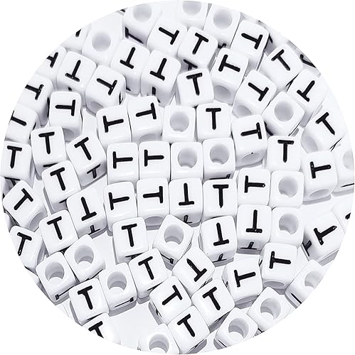 Cuentas de letras cuadradas de 6x6mm de acrílico, cuentas del alfabeto T para hacer joyas, pulseras, llaveros DIY - 100 piezas