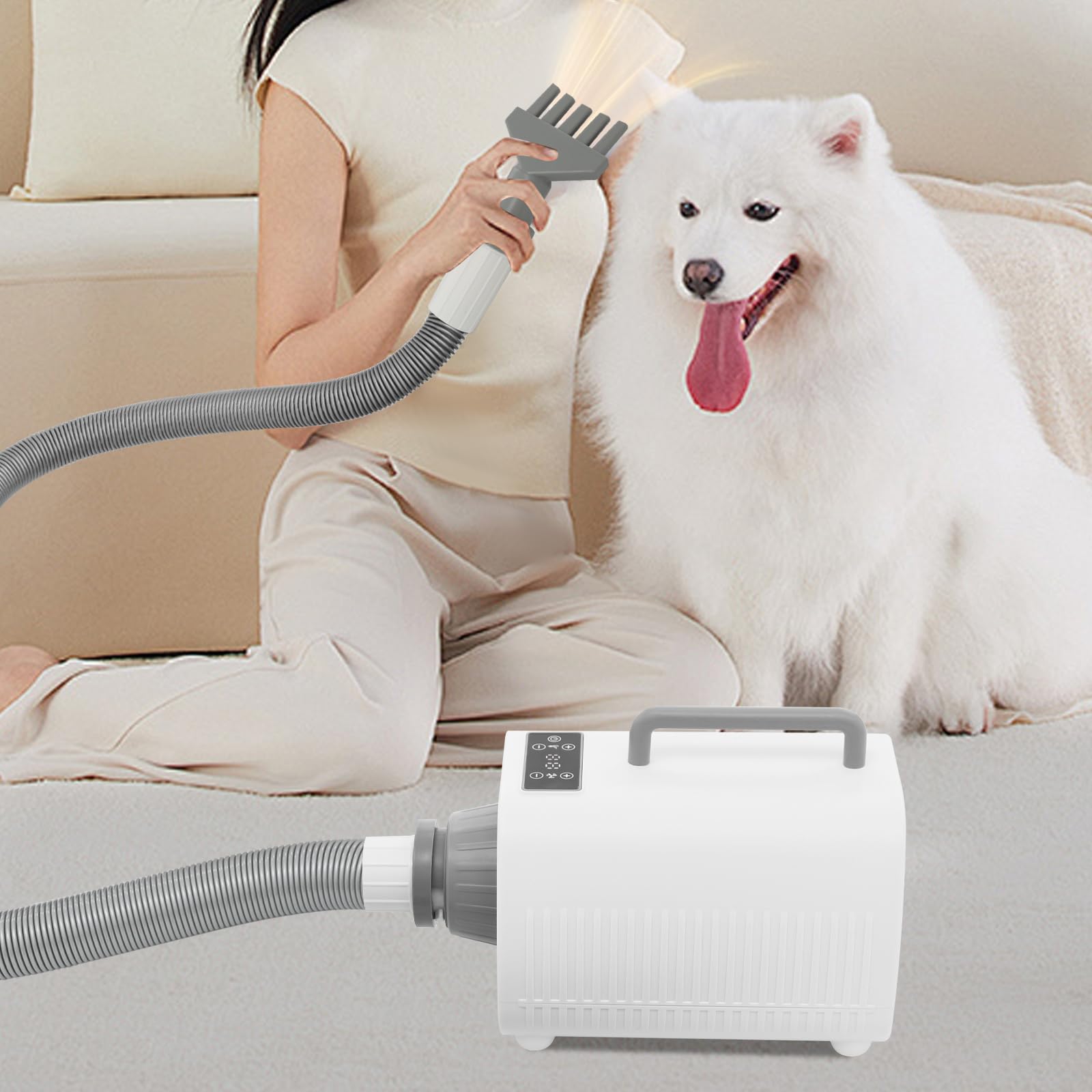 Hundefön Blower, Hundetrockner 2100W mit Einstellbarer Temperatur & Geschwindigkeit, Blower Hund mit 3-in-1Verschiedenen Düsen, Hundepflege-Trockner-Gebläse